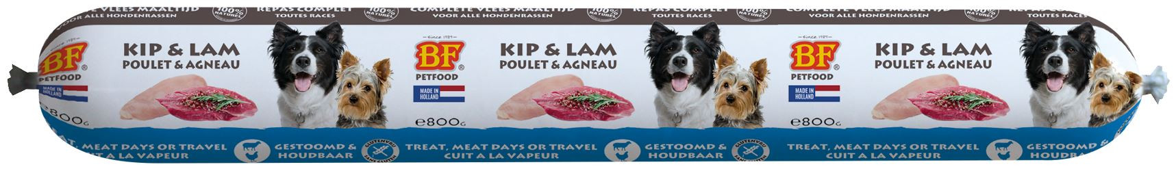 BF Petfood Köttmåltid kyckling med lamm hundfoder (korv 800 g)