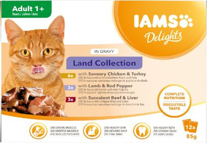 Iams Delights Adult Land Collection in gravy natvoer kat (12x85 g)