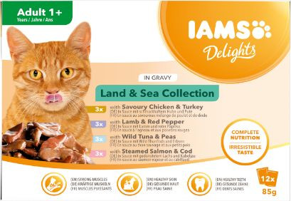 Iams Delight Adult Land & Sea Collection in gravy natvoer kat (12x85 gr)