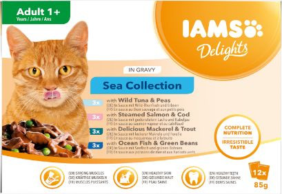 Iams Delights Adult Sea Collection in gravy natvoer kat (12x85 g)