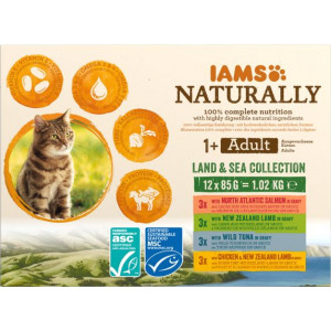 Iams Naturally Adult Land & Sea Collection natvoer kat (12x85gr)