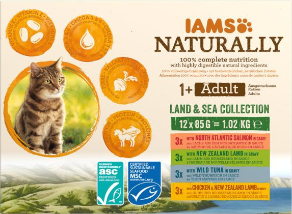 Iams Naturally Adult Land & Sea Collection natvoer kat (12x85gr)