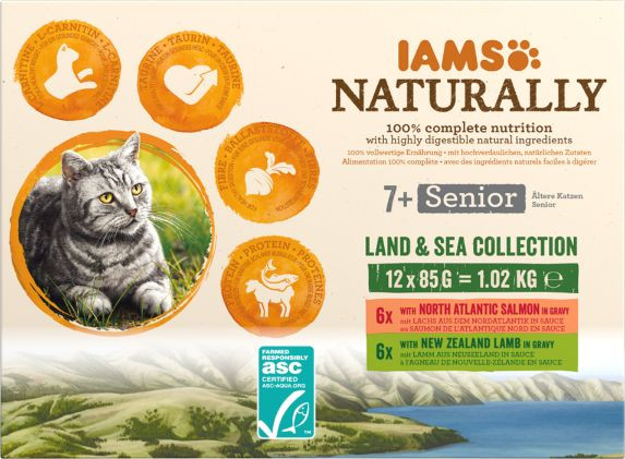 Iams Naturally Senior Land & Sea Collection natvoer kat (12x85gr)