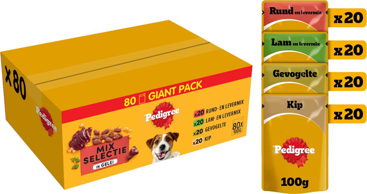 Pedigree Adult Selection in gelei multipack  natvoer hond  (100g)