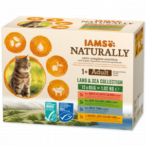 Iams Naturally Adult Land & Sea Collection in gravy våtfoder katt (12x85g)