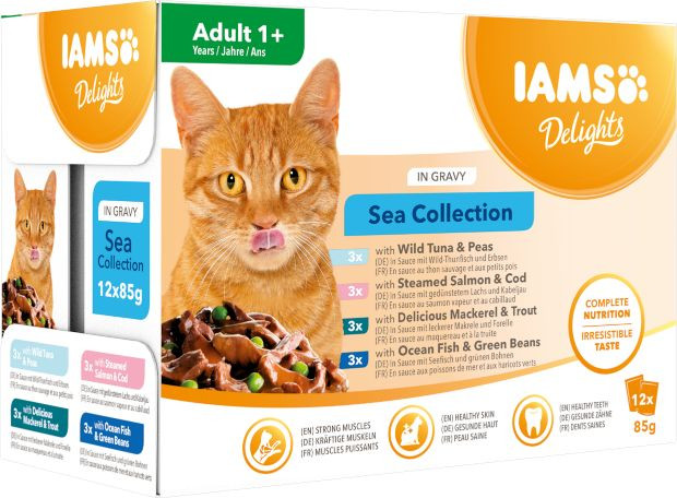 Iams Delights Adult Sea Collection i sås våtfoder katt (12x85 g)