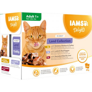 Iams Delights Adult Land Collection i gravy våtfoder för katt (12x85 g)