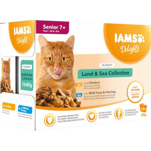 Iams Delights Senior Land & Sea Collection i sås (12x85g)