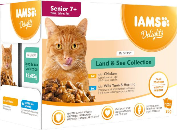 Iams Delights Senior Land & Sea Collection i sås (12x85g)