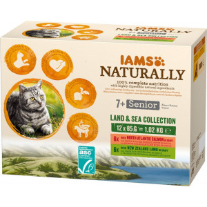 Iams Naturally Senior Land & Sea Collection våtfoder katt (12x85g)