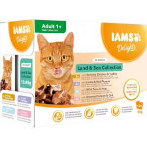 Iams Delights Adult Land & Sea Collection i gravy våtfoder för katt (12x85 gr)