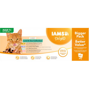 Iams Delights Adult Land & Sea Collection i gravy våtfoder för katt (72x85g)