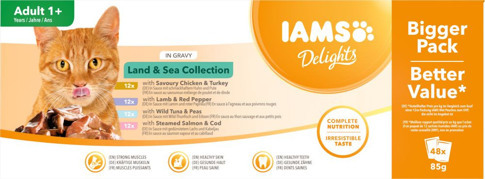 Iams Delights Adult Land & Sea Collection i gravy våtfoder för katt (72x85g)
