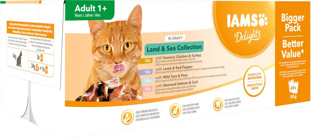 Iams Delights Adult Land & Sea Collection i gravy våtfoder för katt (72x85g)