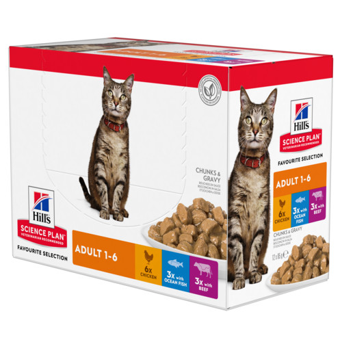 Hill's Adult Favourite Selection våtfoder katt med kyckling, fisk, nötkött multipack (85 g)