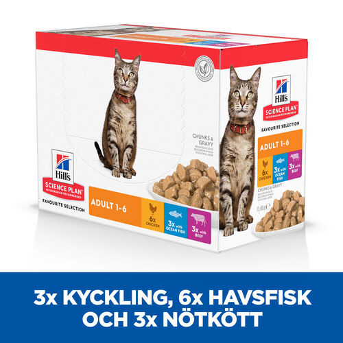 Hill's Adult Favourite Selection våtfoder katt med kyckling, fisk, nötkött multipack (85 g)