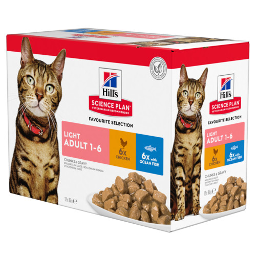 Hill's Adult Light våtfoder katt med kyckling och havsfisk kombipack (85 g)