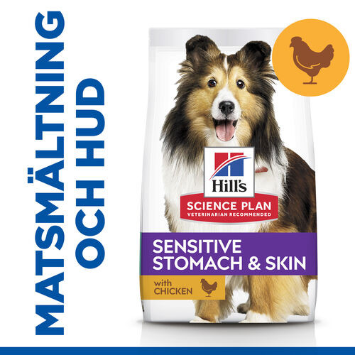 Hill's Adult Sensitive Stomach & Skin Medium hundfoder med kyckling