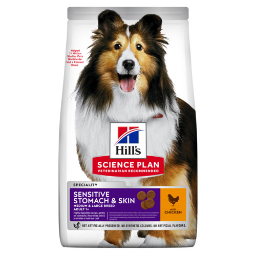 Hill's Adult Sensitive Stomach & Skin Medium hundfoder med kyckling