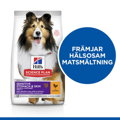 Hill's Adult Sensitive Stomach & Skin Medium hundfoder med kyckling