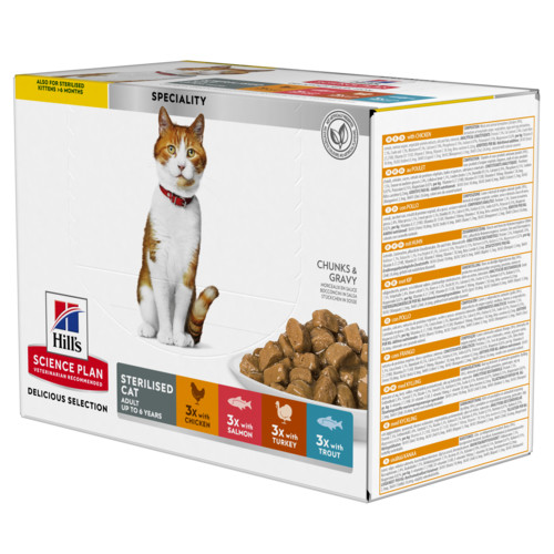 Hill's Adult Sterilised våtfoder katt med kyckling, lax, öring & kalkon multipack (85 g)