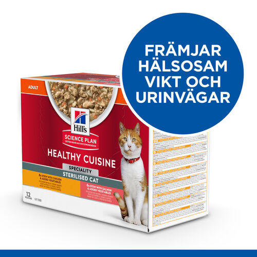 Hill's Healthy Cuisine Adult Sterilised Ragout mit Huhn & Gemüse, mit Lachs & Gemüse Multipack Katze