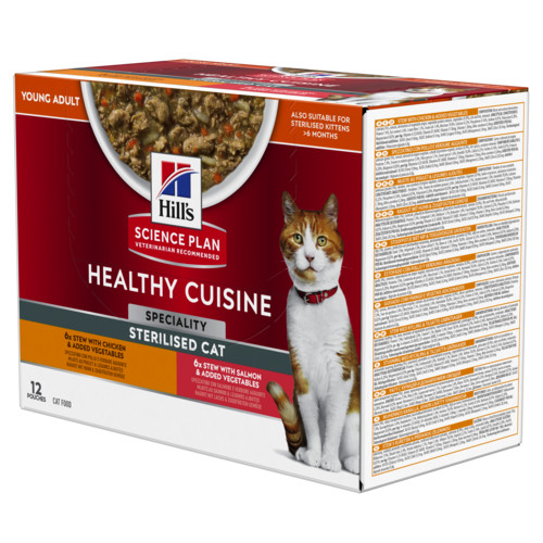 Hill's Healthy Cuisine Adult Sterilised Ragout mit Huhn & Gemüse, mit Lachs & Gemüse Multipack Katze
