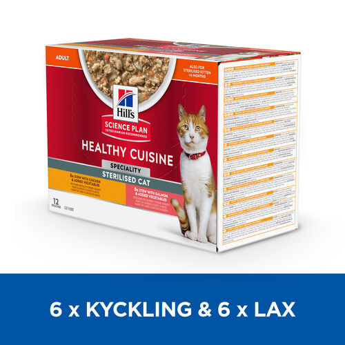 Hill's Healthy Cuisine Adult Sterilised Ragout mit Huhn & Gemüse, mit Lachs & Gemüse Multipack Katze