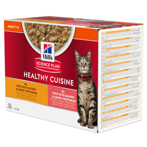 Hill's Healthy Cuisine Adult Sterilised Ragout mit Huhn & Gemüse, mit Lachs & Gemüse Multipack Katze