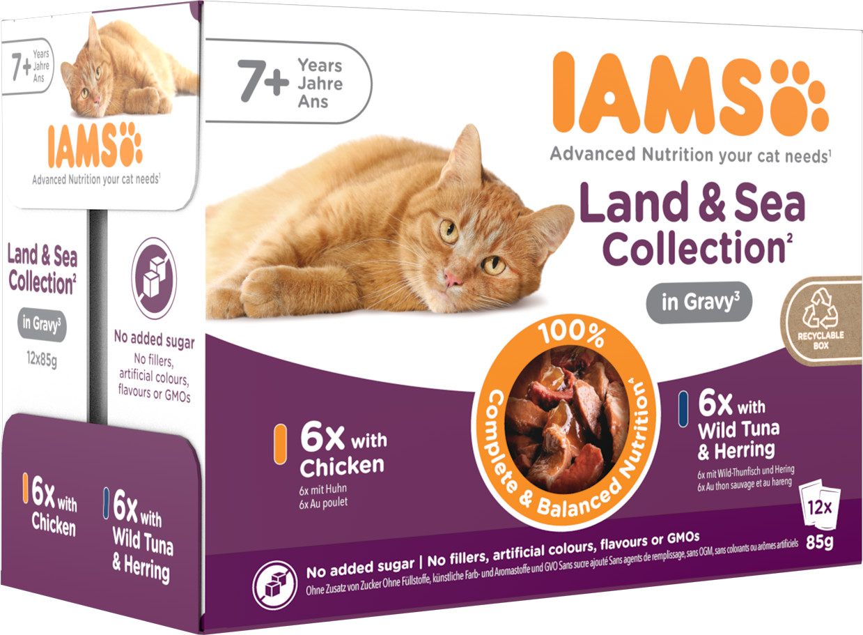 Iams Delights Senior Land & Sea Collection i sås (12x85g)