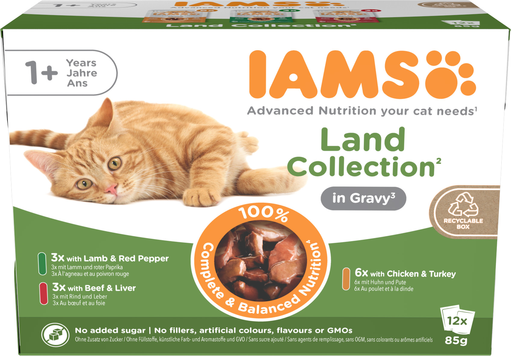 Iams Delights Adult Land Collection i gravy våtfoder för katt (12x85 g)