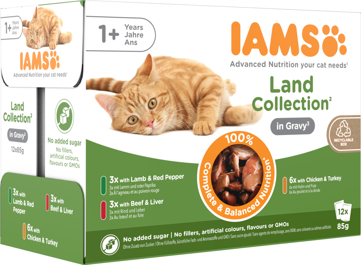 Iams Delights Adult Land Collection i gravy våtfoder för katt (12x85 g)