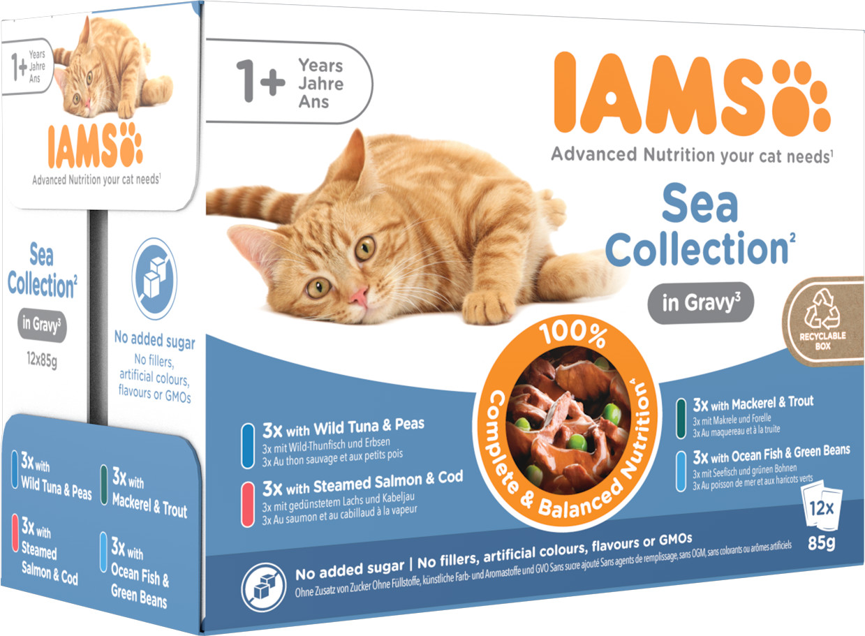 Iams Delights Adult Sea Collection i sås våtfoder katt (12x85 g)
