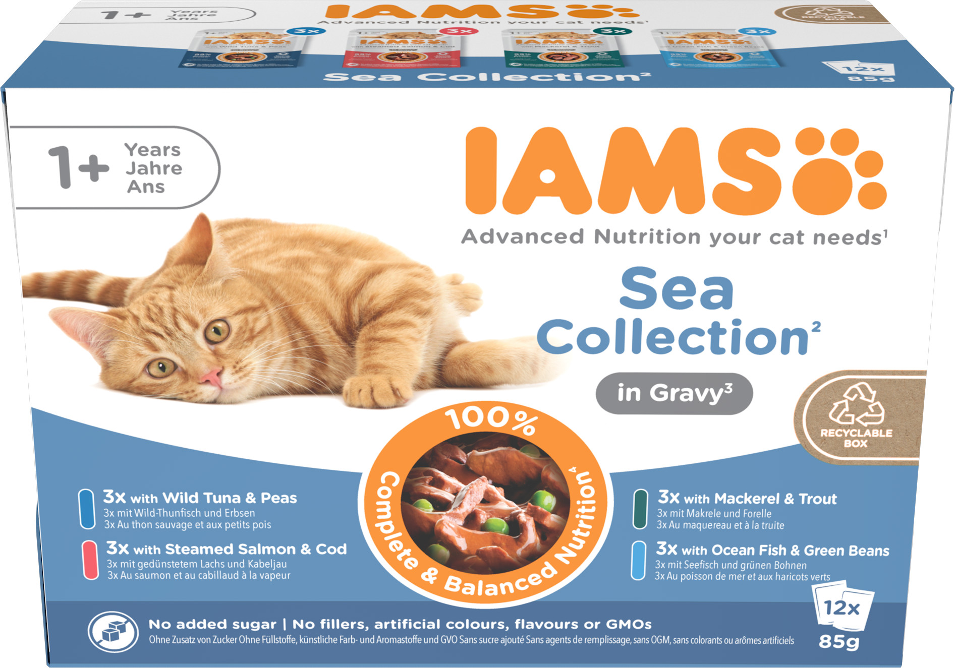 Iams Delights Adult Sea Collection i sås våtfoder katt (12x85 g)