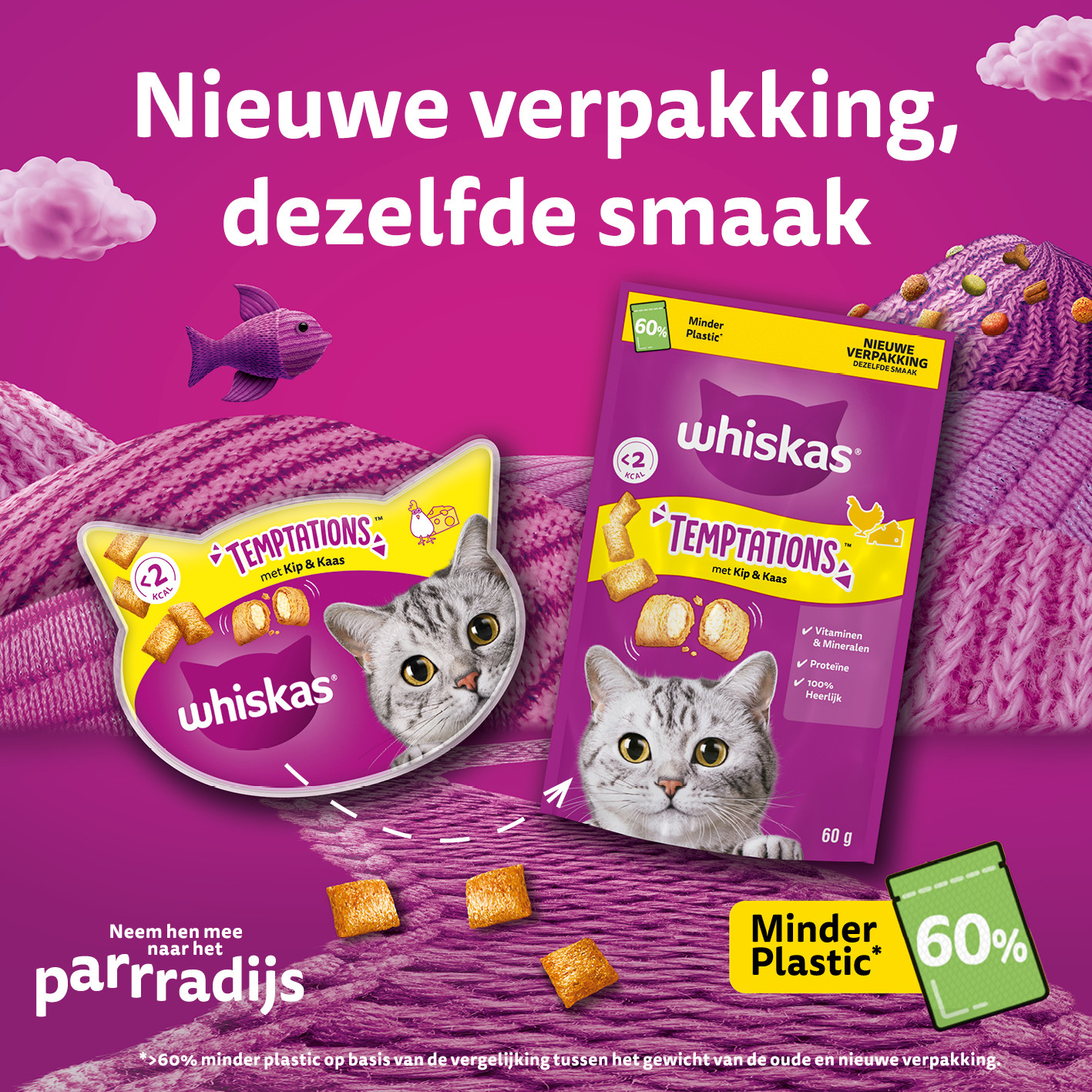 Whiskas Temptations med kyckling och ost kattgodis