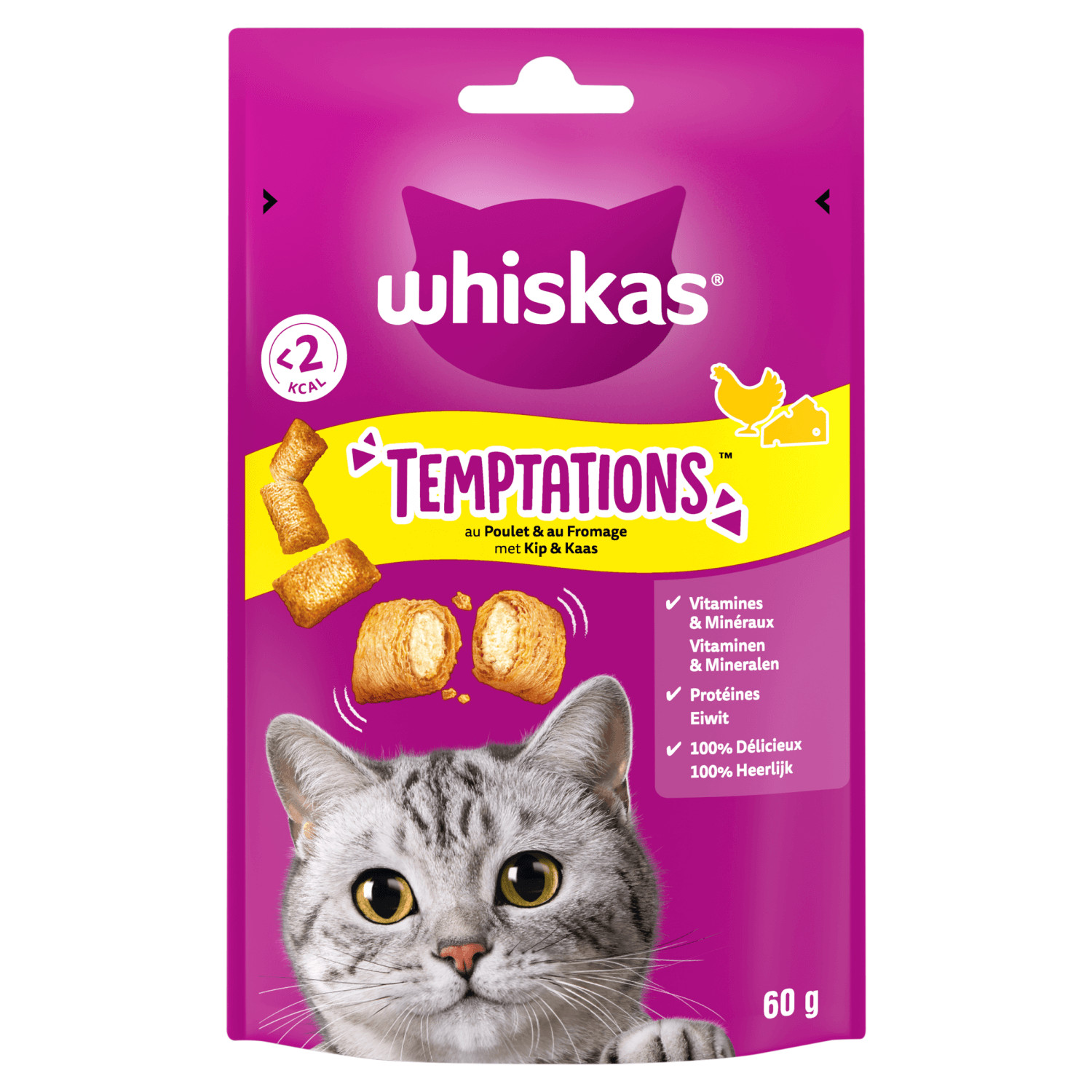 Whiskas Temptations med kyckling och ost kattgodis