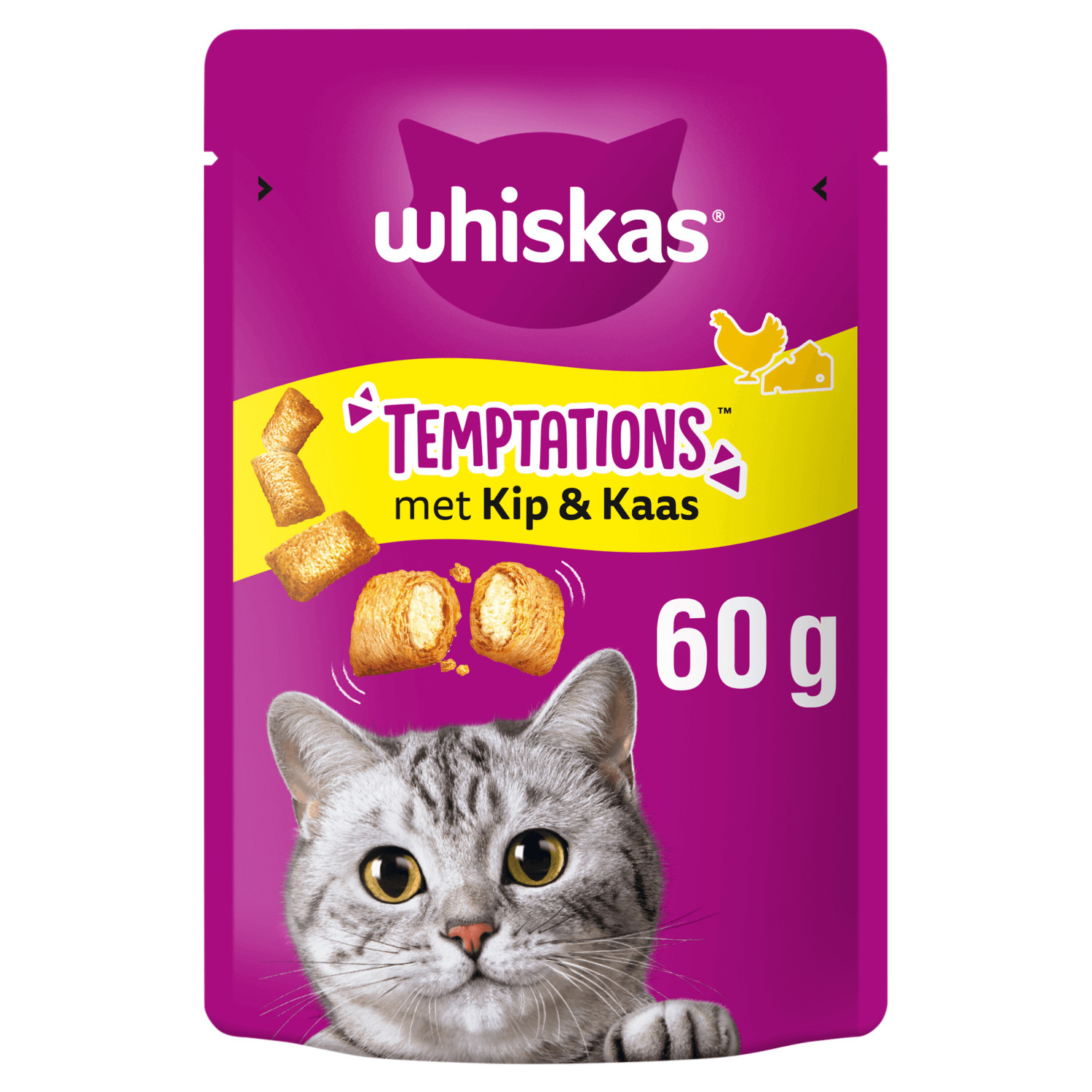 Whiskas Temptations med kyckling och ost kattgodis