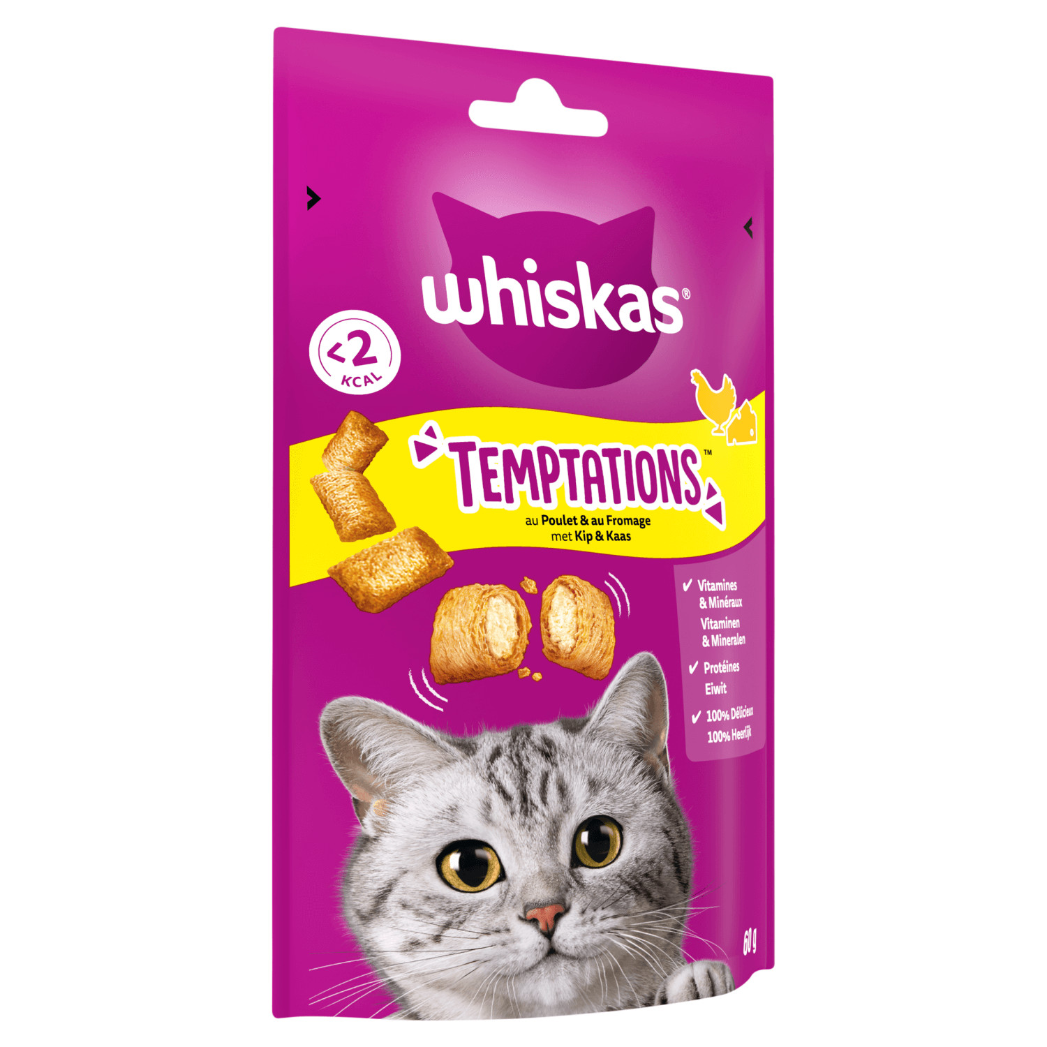 Whiskas Temptations med kyckling och ost kattgodis