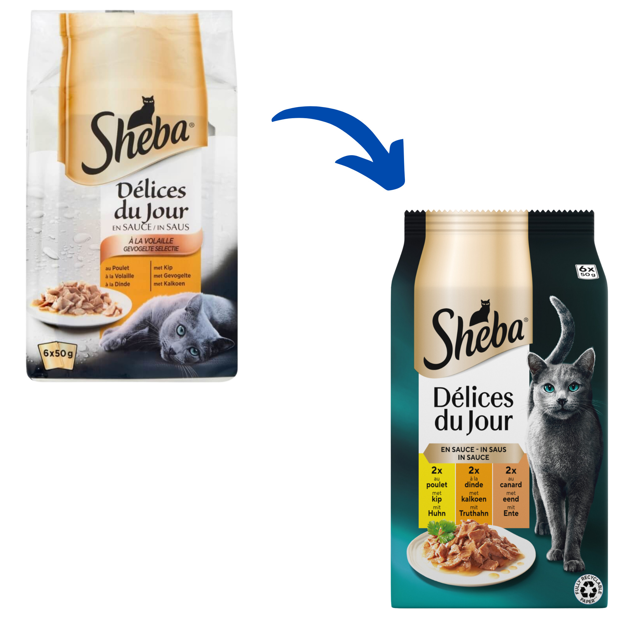 Sheba Délices du Jour Poultry Selection i sås våtfoder katt (påsar 50 g)