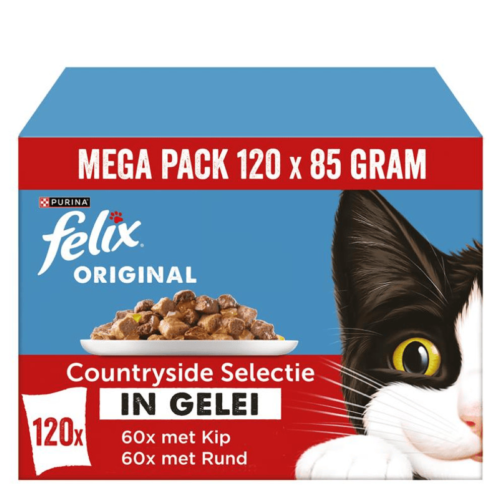 Felix Original Countryside Selectie met kip, rund in gelei natvoer kat (megapack)