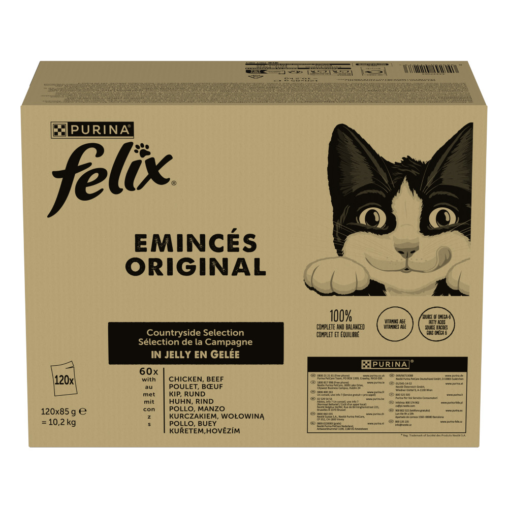 Felix Original Countryside Selectie met kip, rund in gelei natvoer kat (megapack)