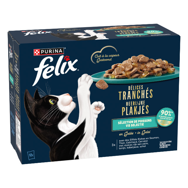 Felix Delicious Slices Fish Selection med lax, tonfisk, torsk, rödspätta i gelé våtfoder katt