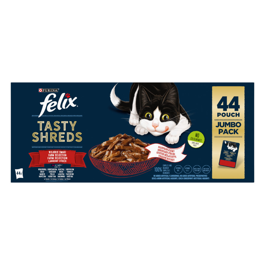 Felix Heerlijke Reepjes Farm selectie met rund, kip, eend, kalkoen in saus (44x85g)