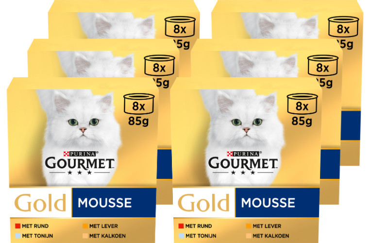 Gourmet Gold Mousse med tonfisk, lever, kalkon, nötkött våtfoder katt (85 g)