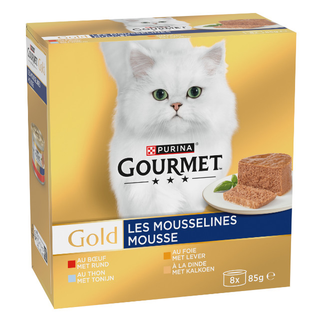 Gourmet Gold Mousse med tonfisk, lever, kalkon, nötkött våtfoder katt (85 g)