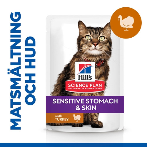Hill's Adult Sensitive Stomach & Skin nat kattenvoer met kalkoen maaltijdzakje multipack