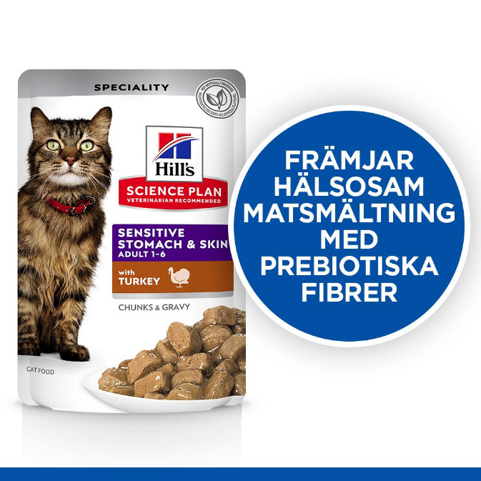 Hill's Adult Sensitive Stomach & Skin nat kattenvoer met kalkoen maaltijdzakje multipack