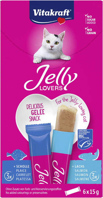 Vitakraft Jelly Lovers med lax och rödspätta kattgodis (6x15 g) Vitakraft Jelly Lovers med lax och rödspätta kattgodis (6x15 g)
