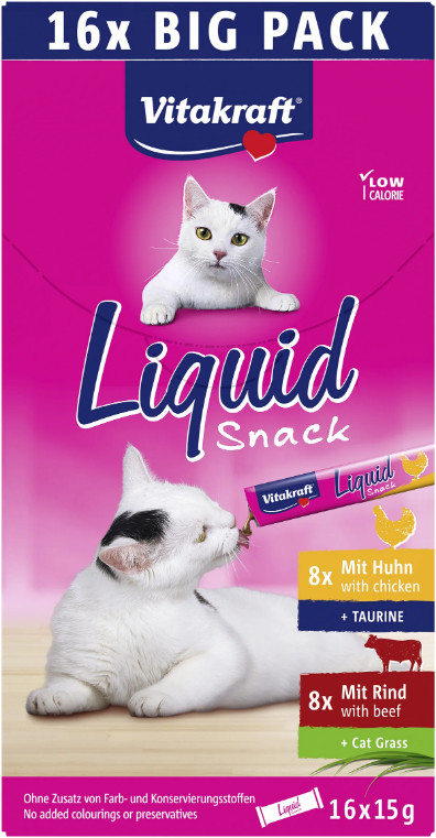Vitakraft Liquid Snack med kyckling och nötkött för katt multipack (16x15 g)