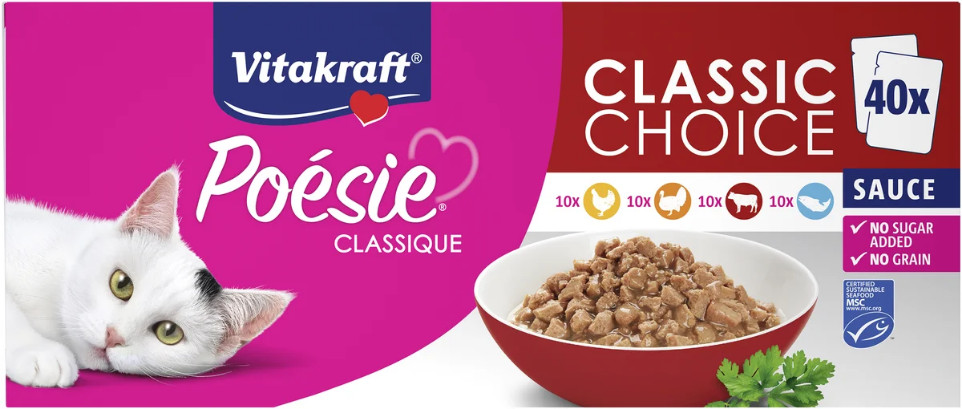 Vitakraft Poésie Classique Classic Choice in saus natvoer kat big pack (40 x 85 g) Vitakraft Poésie Classique Classic Choice in saus natvoer kat big pack (40 x 85 g)